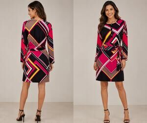 Cache Geometric Multi Color Block New Shirt Dress Removable Belt New $158 NWT S